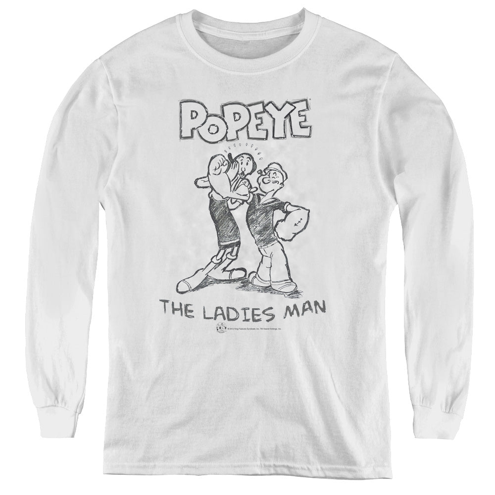 Popeye Ladies Man Long Sleeve Kids Youth T Shirt White