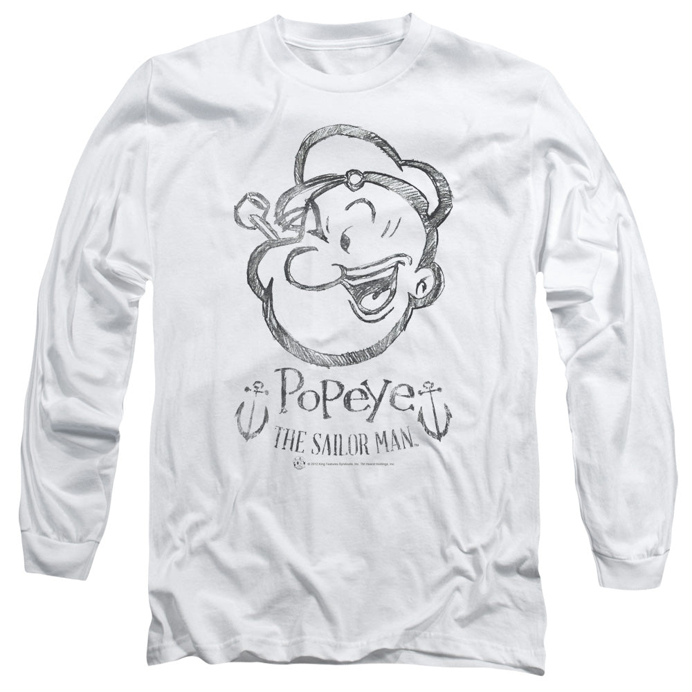 Popeye Sketch Portrait Mens Long Sleeve Shirt White