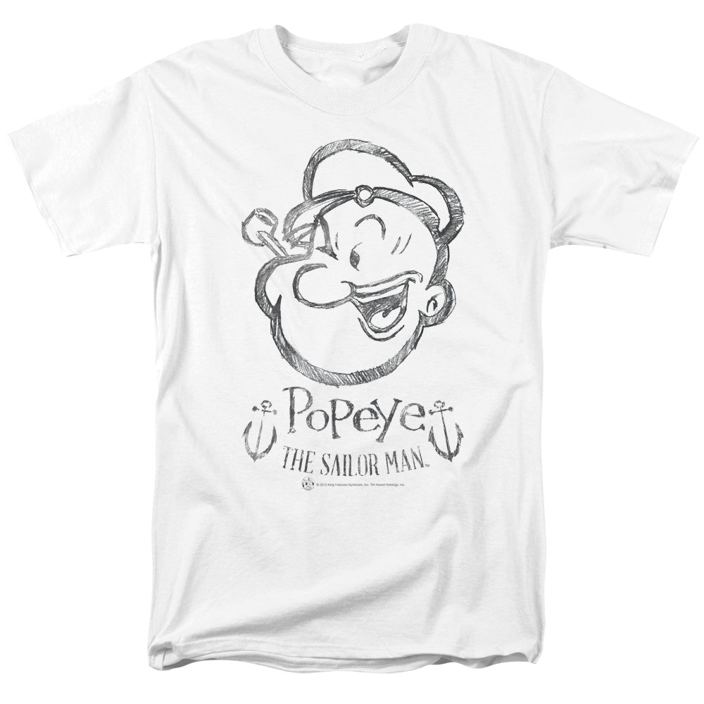 Popeye Sketch Portrait Mens T Shirt White