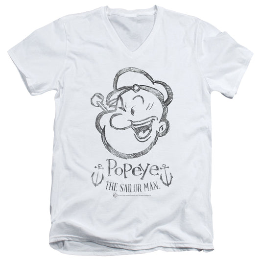 Popeye Sketch Portrait S S Adult V Neck White