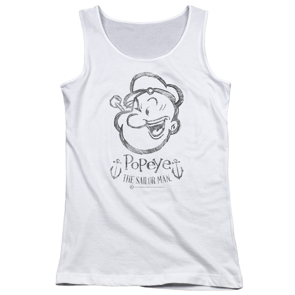 Popeye Sketch Portrait Womens Tank Top Shirt White