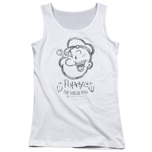 Popeye Sketch Portrait Womens Tank Top Shirt White