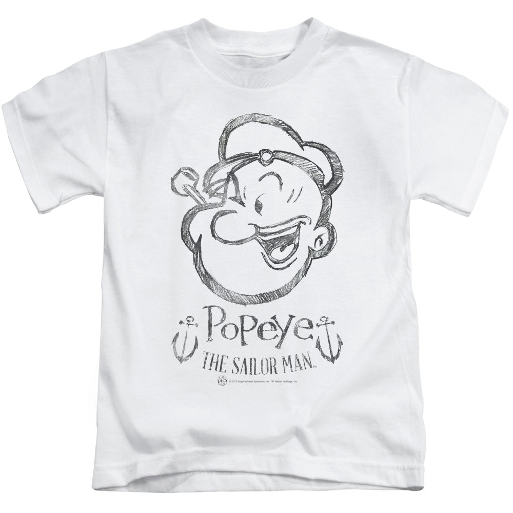 Popeye Sketch Portrait Juvenile Kids Youth T Shirt White