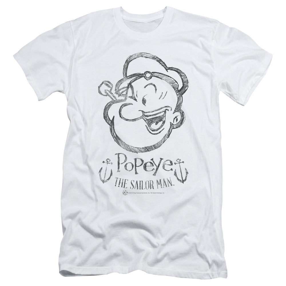 Popeye Sketch Portrait Slim Fit Mens T Shirt White