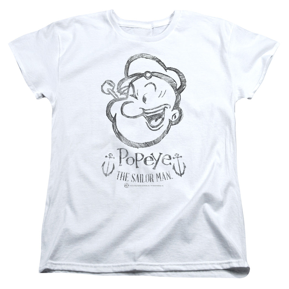 Popeye Sketch Portrait Womens T Shirt White