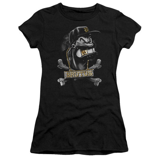 Popeye Brutus Junior Sheer Cap Sleeve Womens T Shirt Black