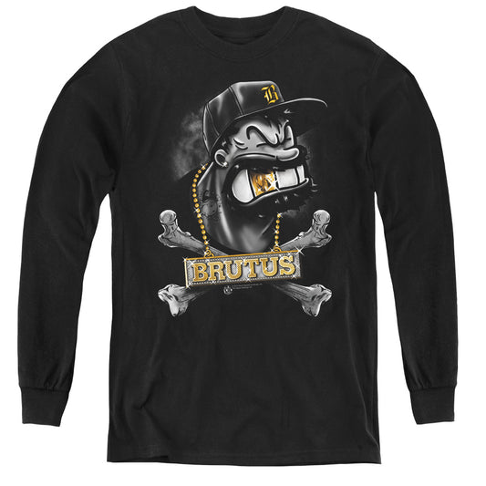 Popeye Brutus Long Sleeve Kids Youth T Shirt Black