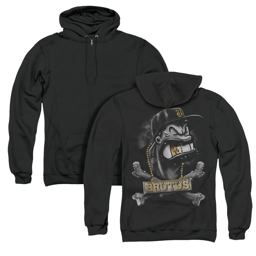 Popeye Brutus Back Print Zipper Mens Hoodie Black