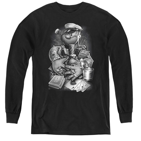 Popeye Mine All Mine Long Sleeve Kids Youth T Shirt Black