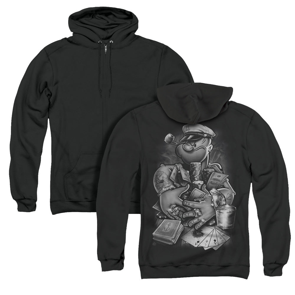 Popeye Mine All Mine Back Print Zipper Mens Hoodie Black