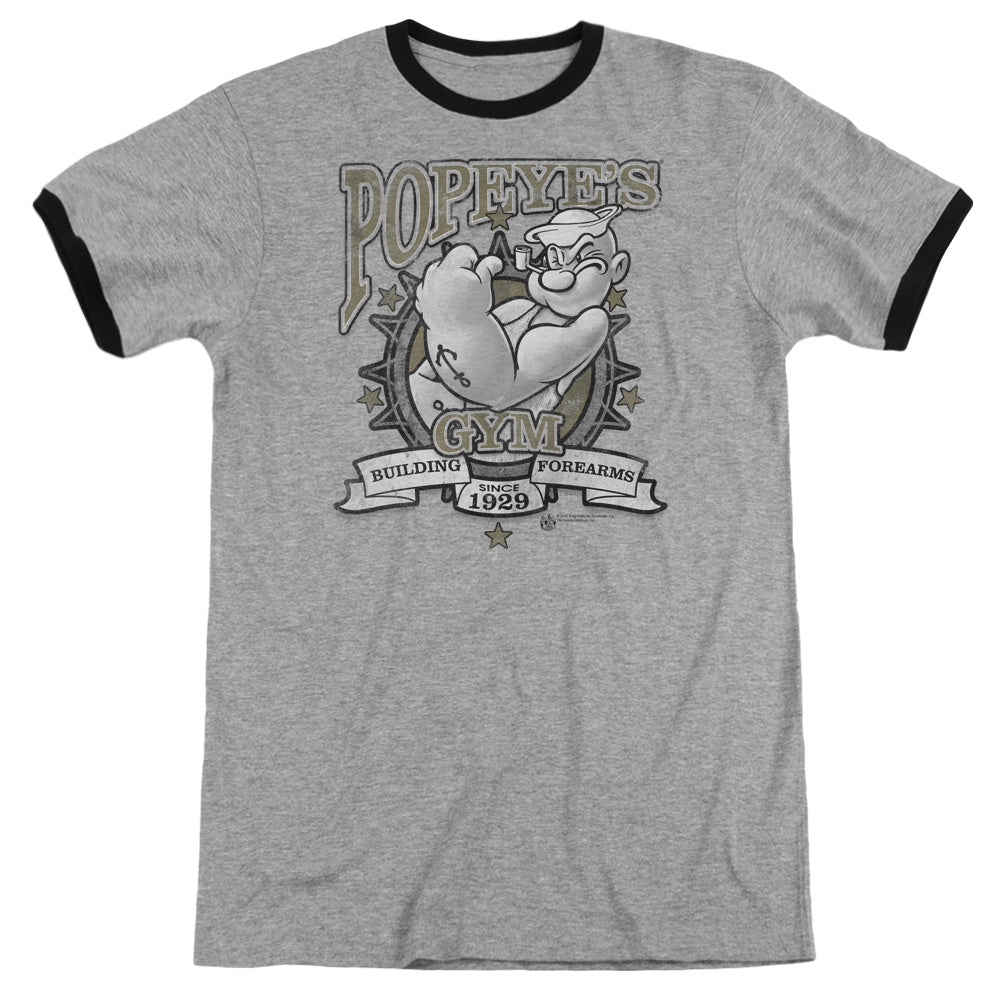 Popeye Forearms Heather Ringer Mens T Shirt Heather Black