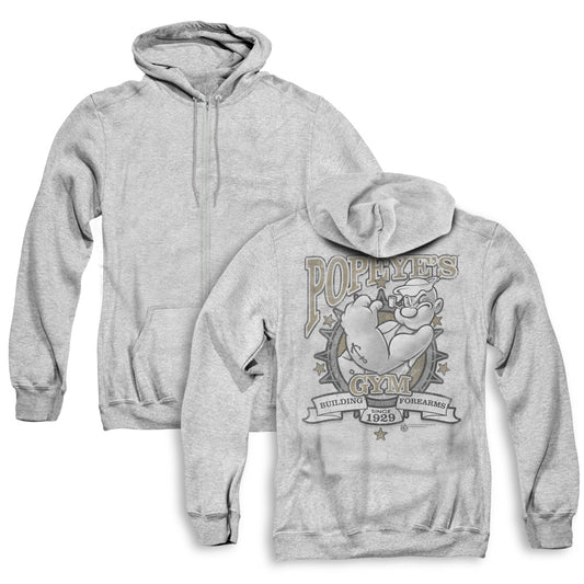 Popeye Forearms Back Print Zipper Mens Hoodie Athletic Heather