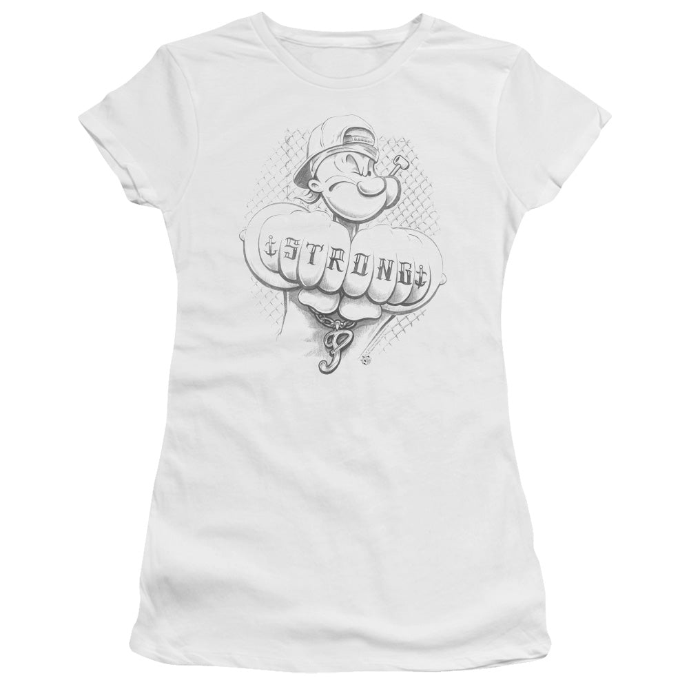 Popeye Strong Junior Sheer Cap Sleeve Womens T Shirt White