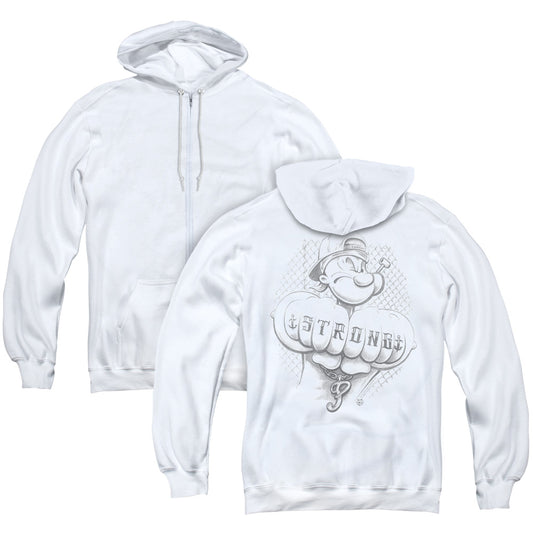 Popeye Strong Back Print Zipper Mens Hoodie White