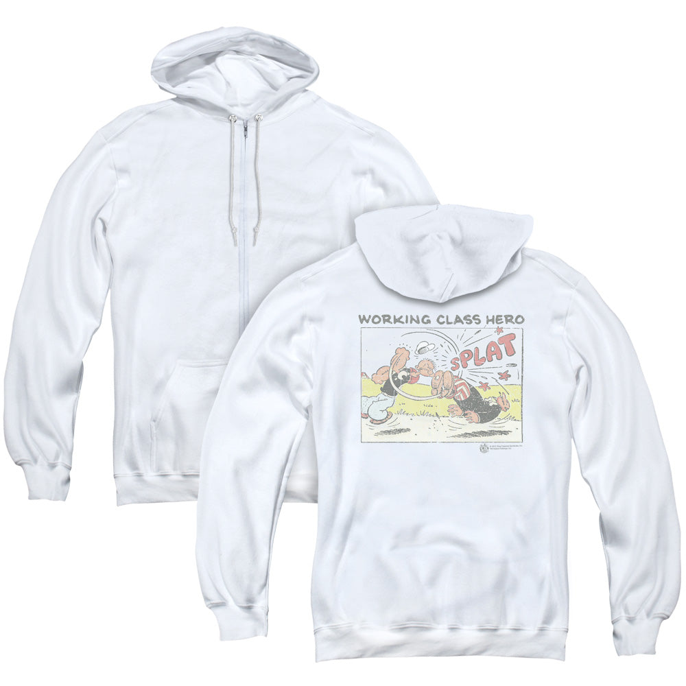 Popeye Blue Bash Back Print Zipper Mens Hoodie White