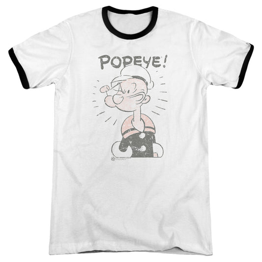 Popeye Old Seafarer Heather Ringer Mens T Shirt White Black