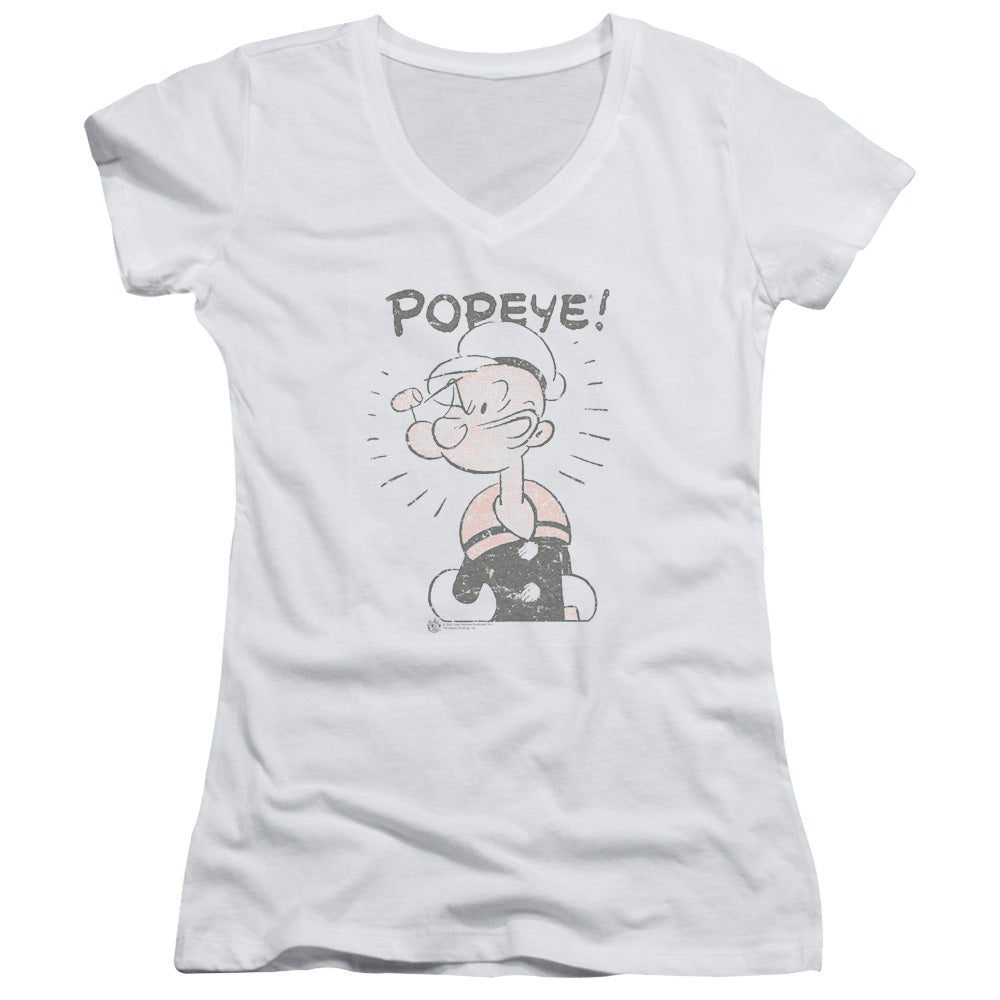 Popeye Old Seafarer Junior Sheer Cap Sleeve V Neck Womens T Shirt White