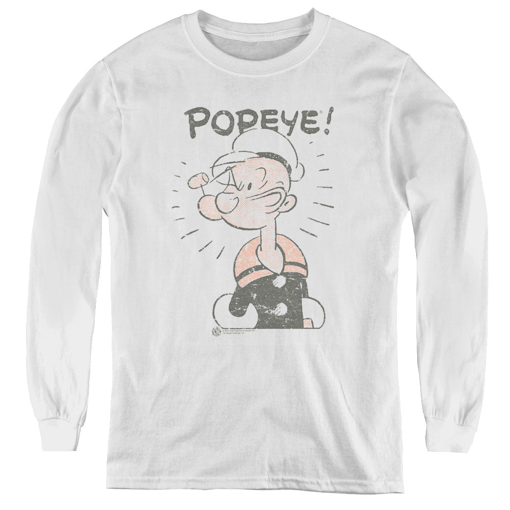 Popeye Old Seafarer Long Sleeve Kids Youth T Shirt White