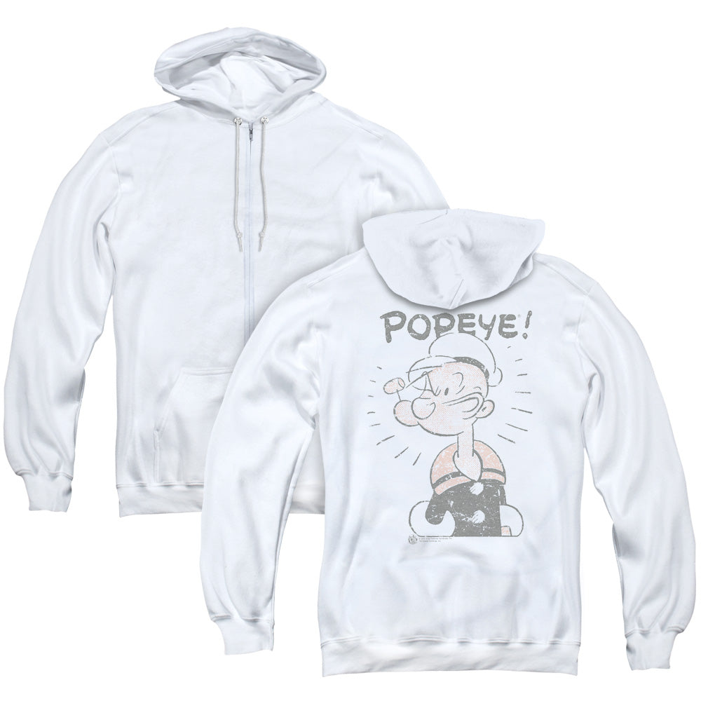 Popeye Old Seafarer Back Print Zipper Mens Hoodie White