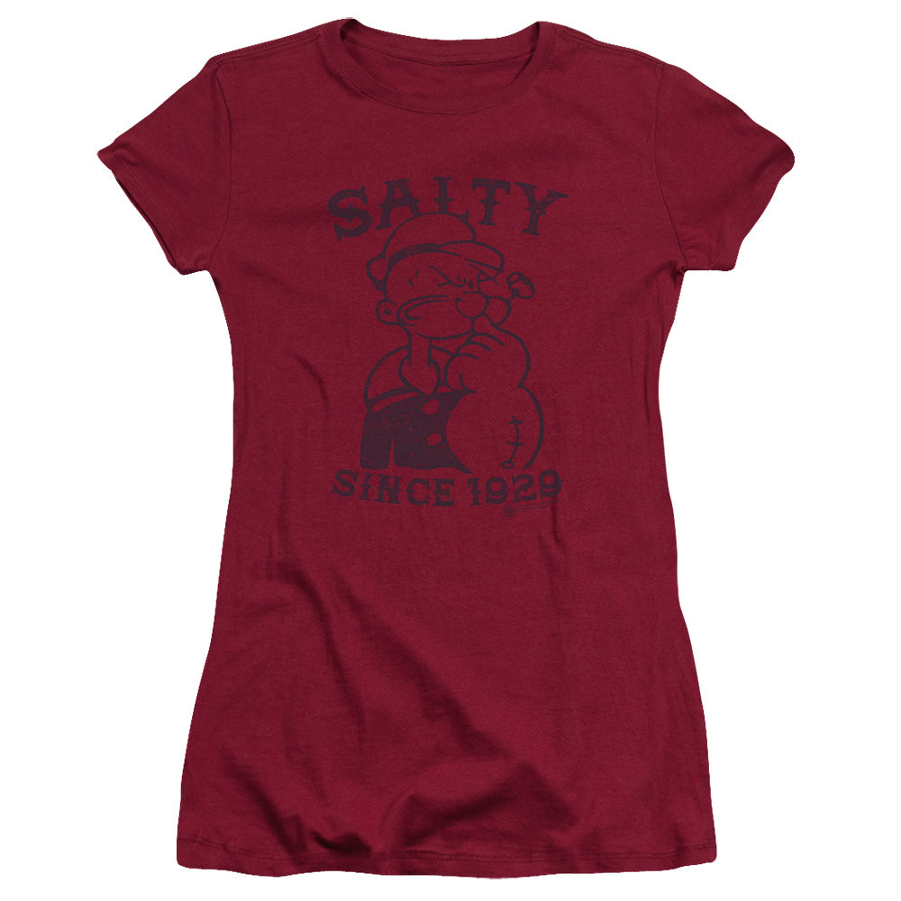 Popeye Salty Dog Junior Sheer Cap Sleeve Womens T Shirt Cardinal