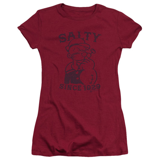 Popeye Salty Dog Junior Sheer Cap Sleeve Womens T Shirt Cardinal