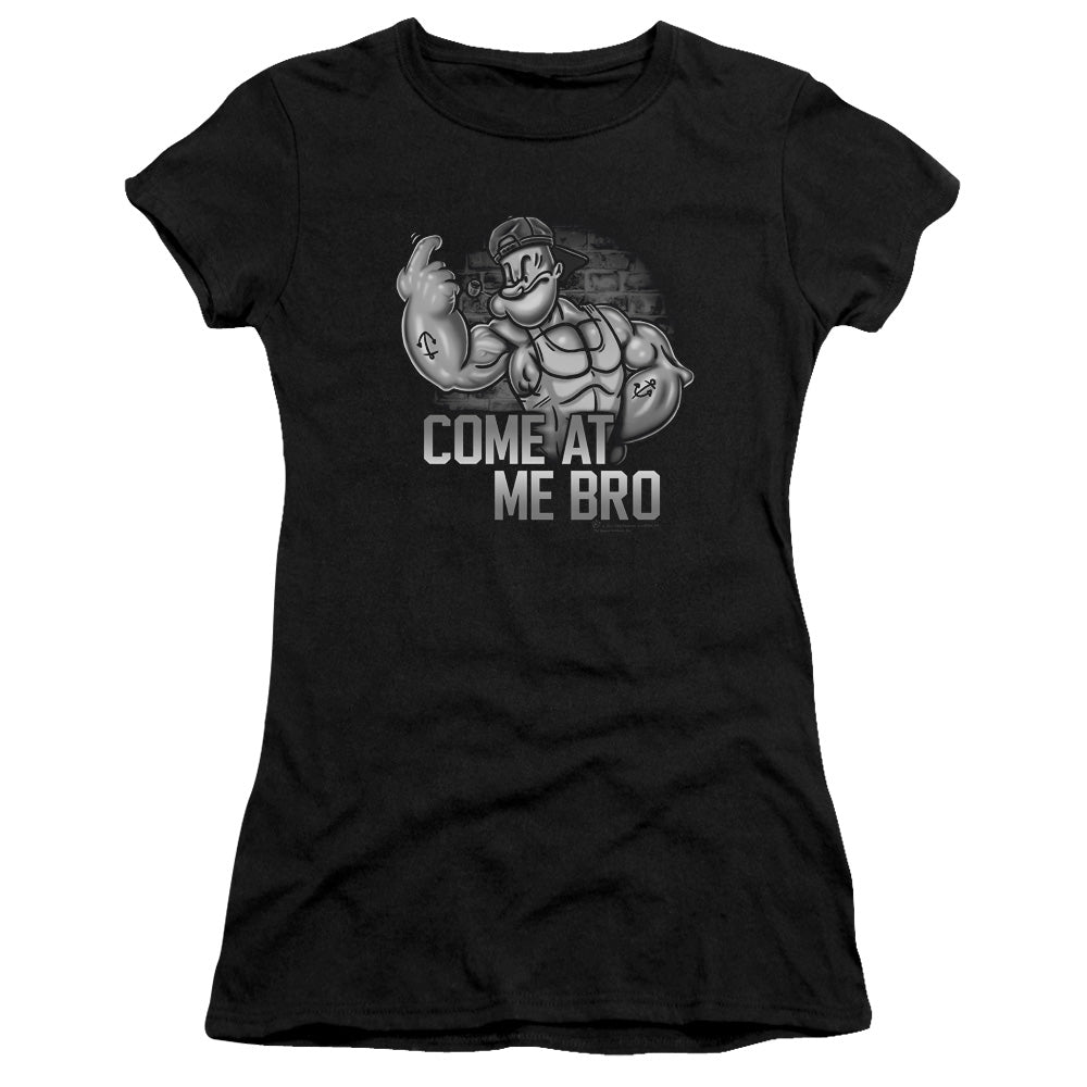 Popeye Come At Me Junior Sheer Cap Sleeve Womens T Shirt Black