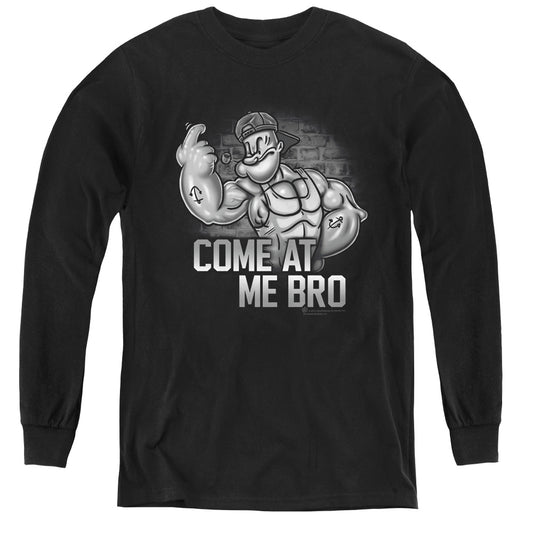 Popeye Come At Me Long Sleeve Kids Youth T Shirt Black