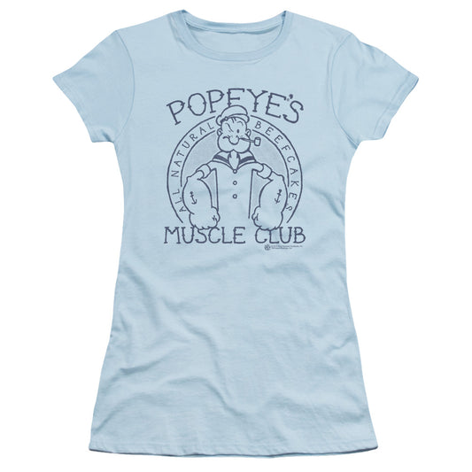 Popeye Muscle Club Junior Sheer Cap Sleeve Womens T Shirt Light Blue