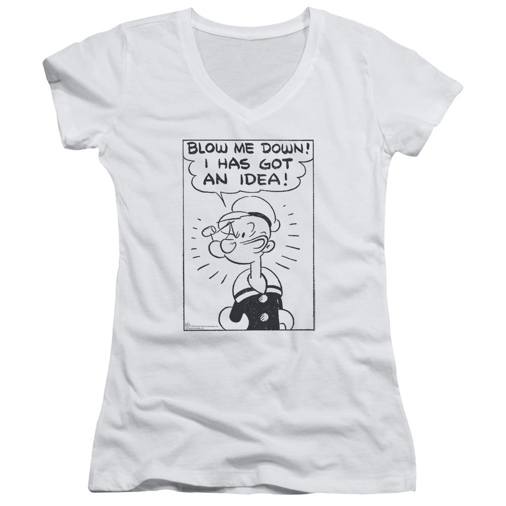 Popeye An Idea Junior Sheer Cap Sleeve V Neck Womens T Shirt White