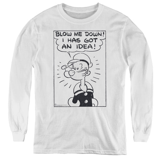 Popeye An Idea Long Sleeve Kids Youth T Shirt White