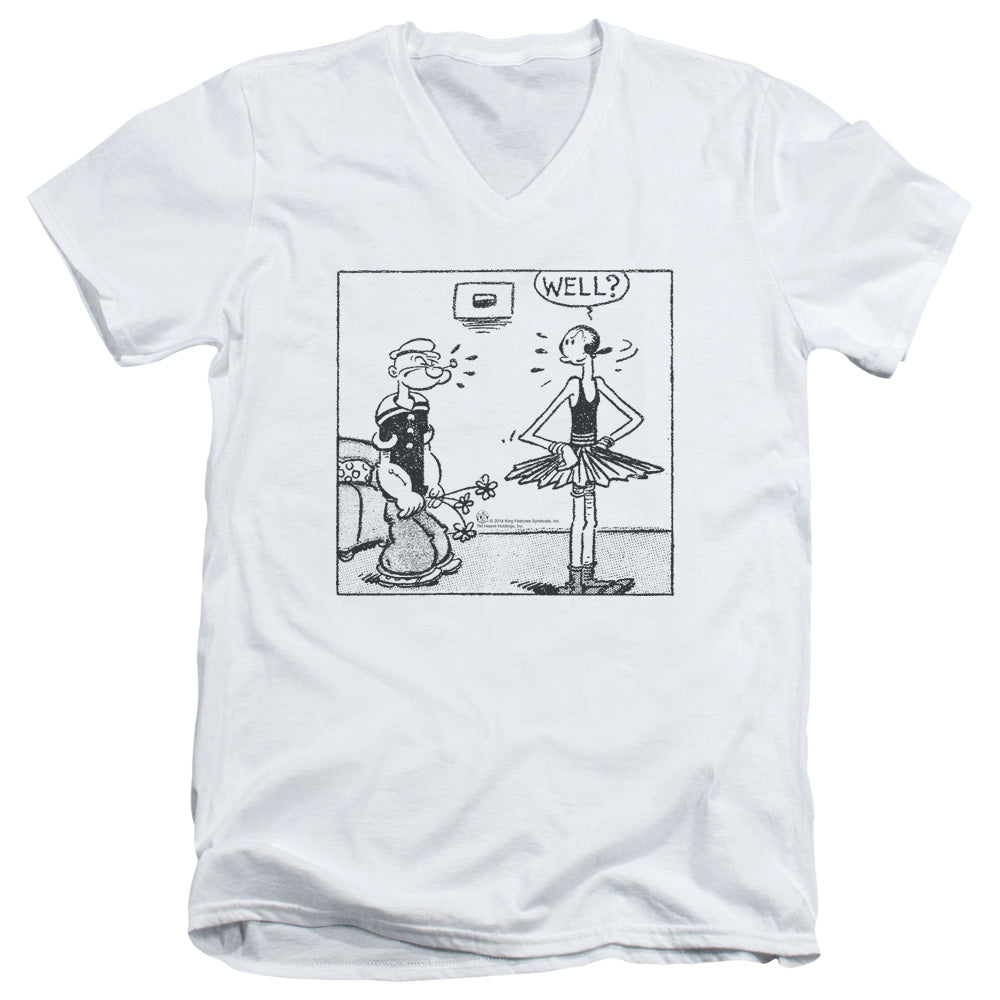 Popeye Well Mens Slim Fit V Neck T Shirt White