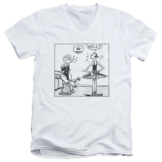 Popeye Well Mens Slim Fit V Neck T Shirt White