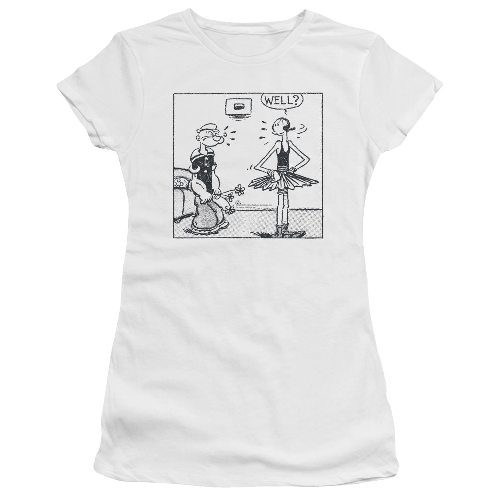 Popeye Well Junior Sheer Cap Sleeve Womens T Shirt White