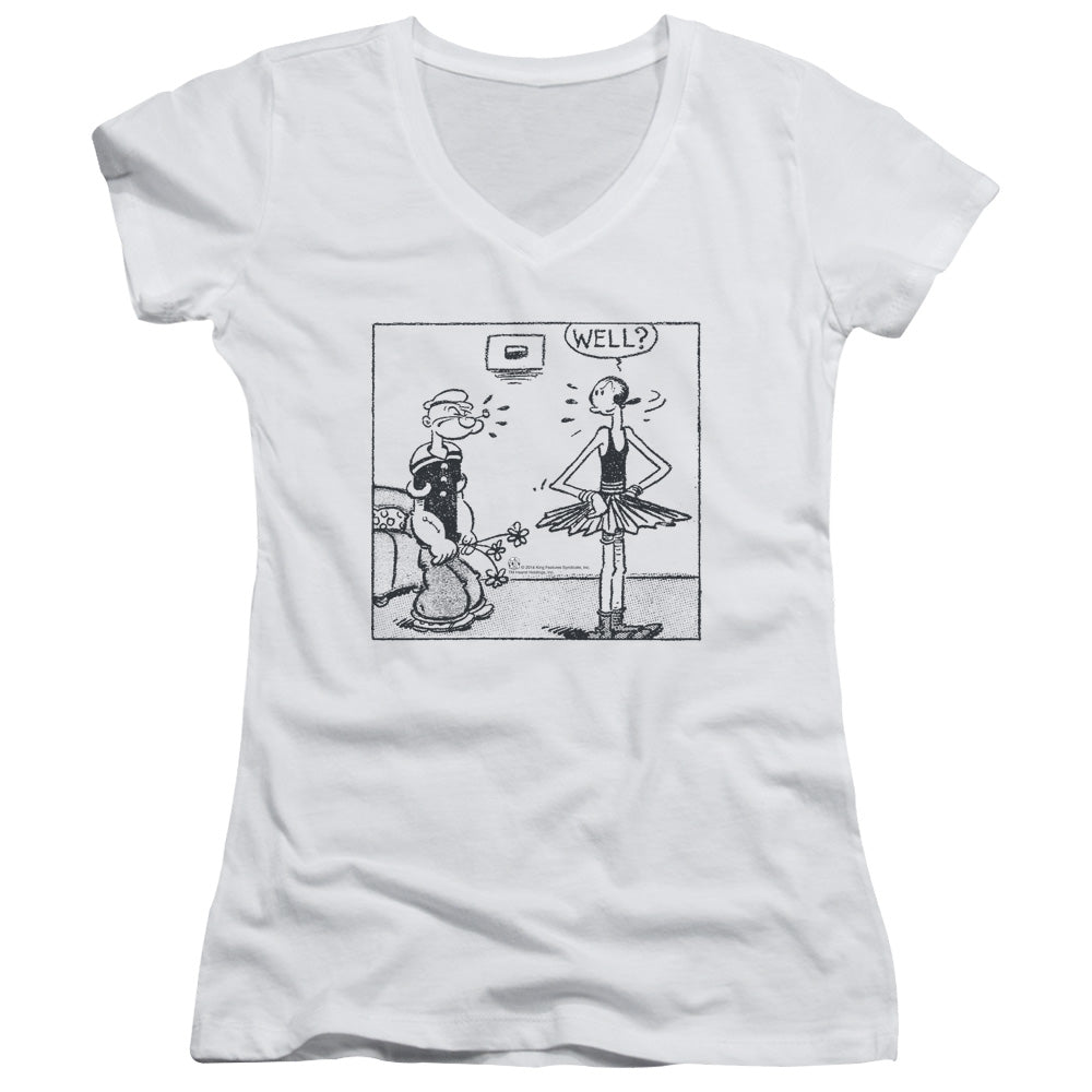 Popeye Well Junior Sheer Cap Sleeve V Neck Womens T Shirt White