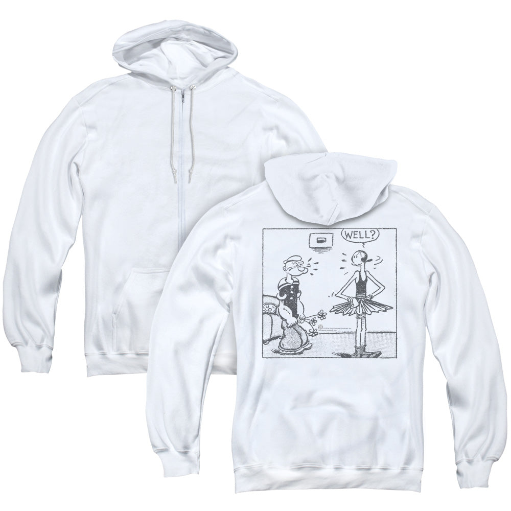 Popeye Well Back Print Zipper Mens Hoodie White