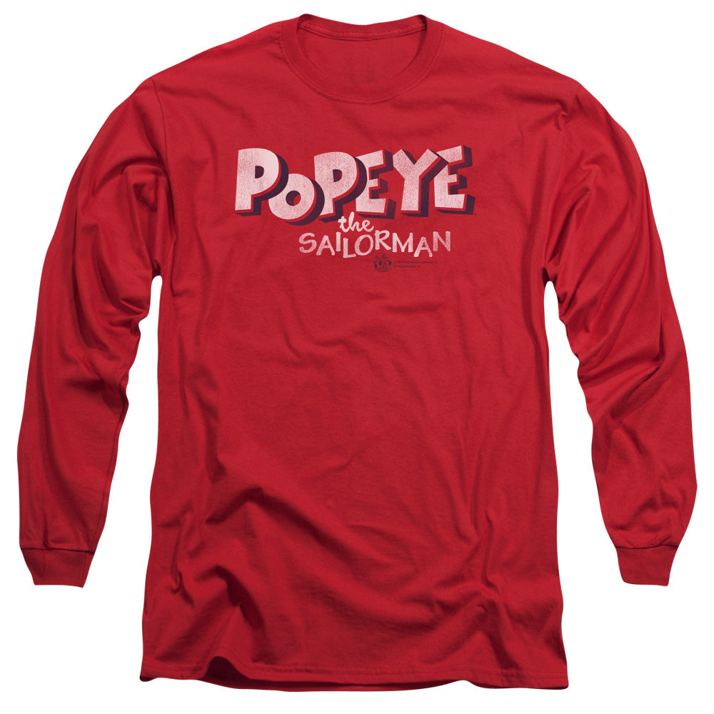 Popeye 3d Logo Mens Long Sleeve Shirt Red