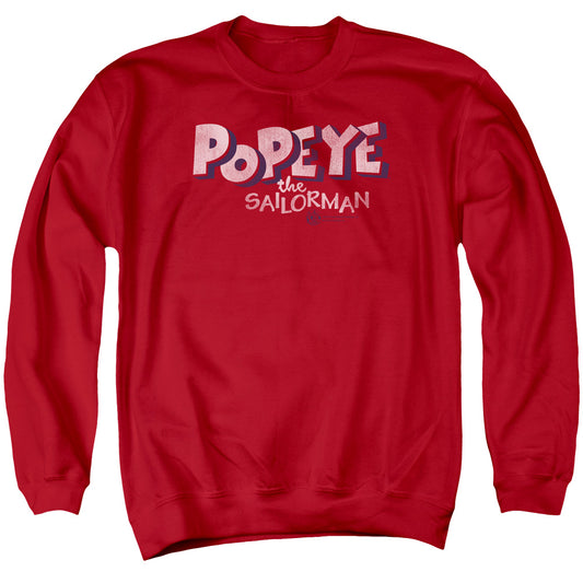 Popeye 3d Logo Mens Crewneck Sweatshirt Red