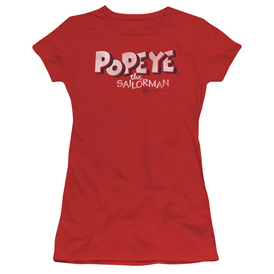 Popeye 3d Logo Junior Sheer Cap Sleeve Womens T Shirt Red