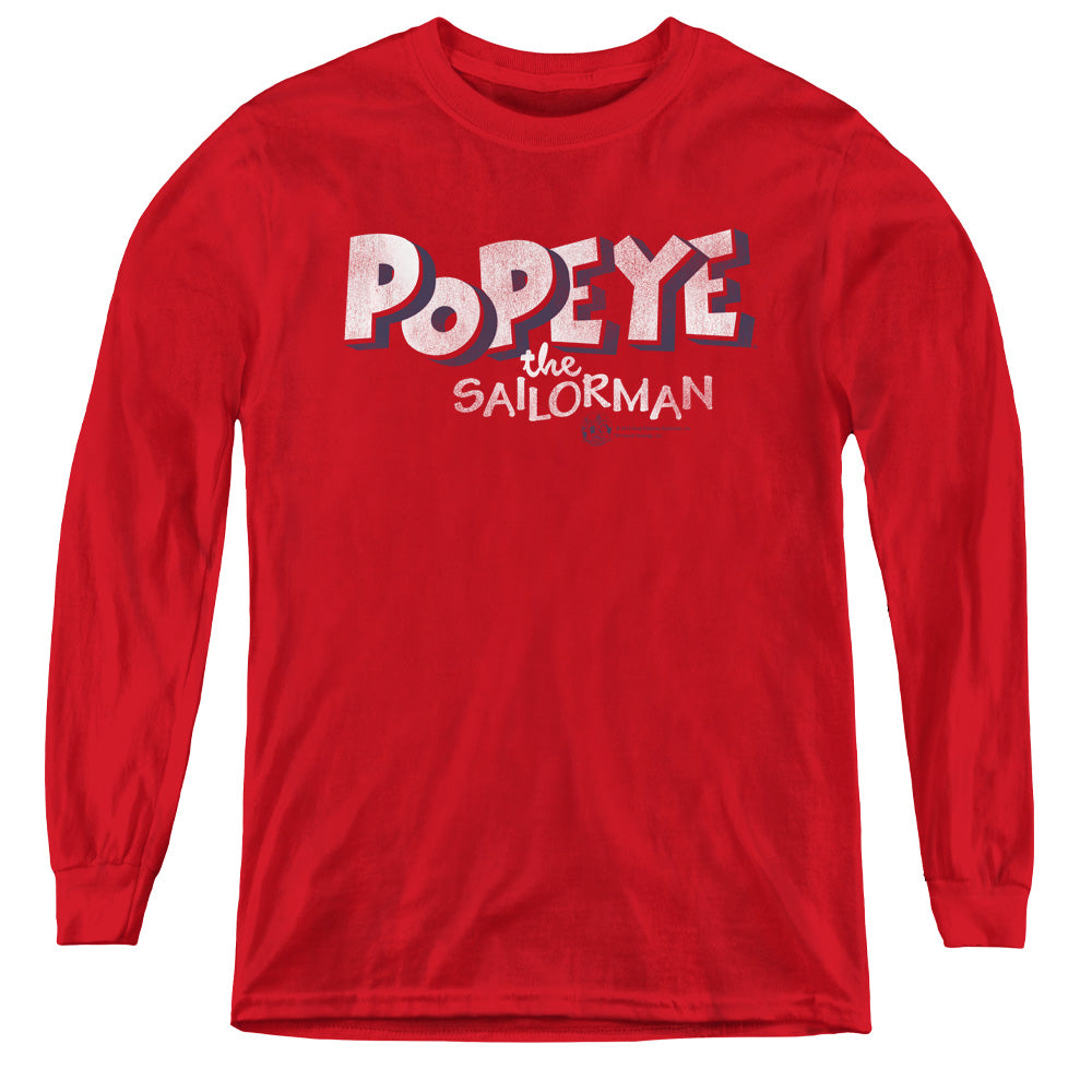 Popeye 3d Logo Long Sleeve Kids Youth T Shirt Red