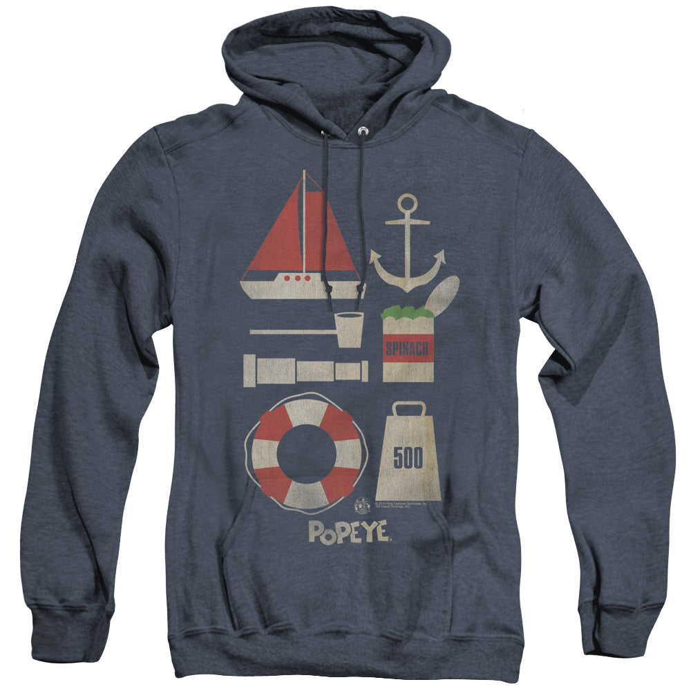 Popeye Items Heather Mens Hoodie Navy