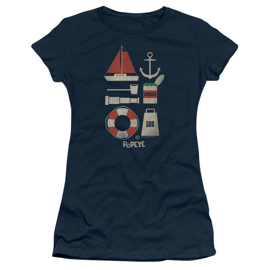 Popeye Items Junior Sheer Cap Sleeve Womens T Shirt Navy