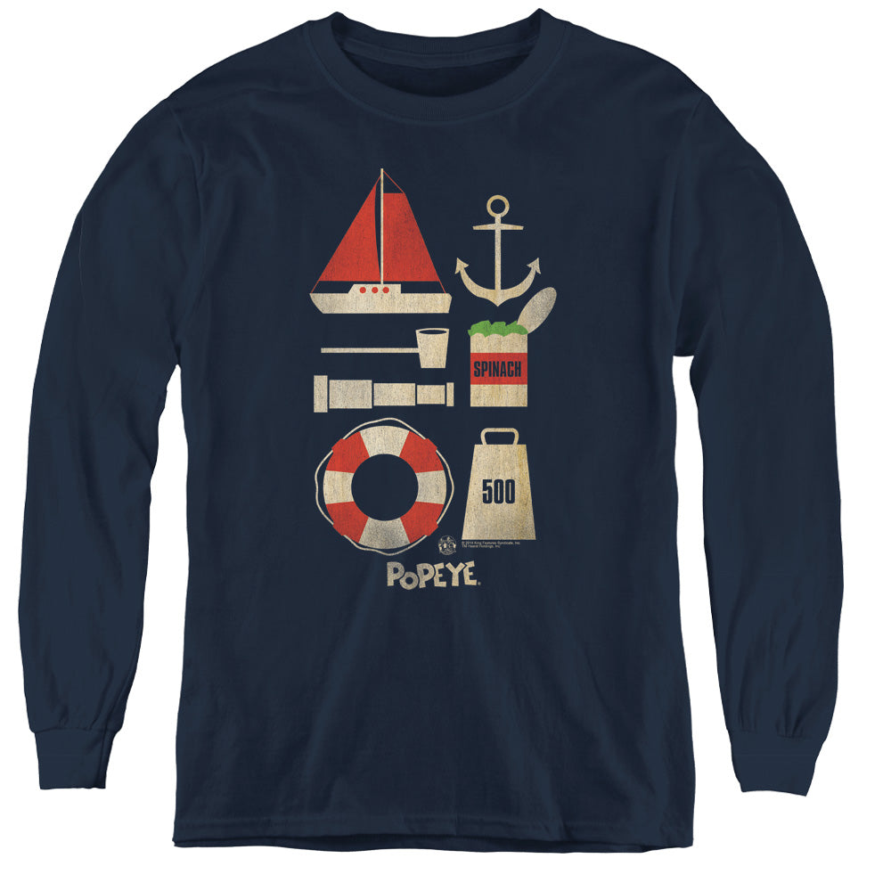 Popeye Items Long Sleeve Kids Youth T Shirt Navy