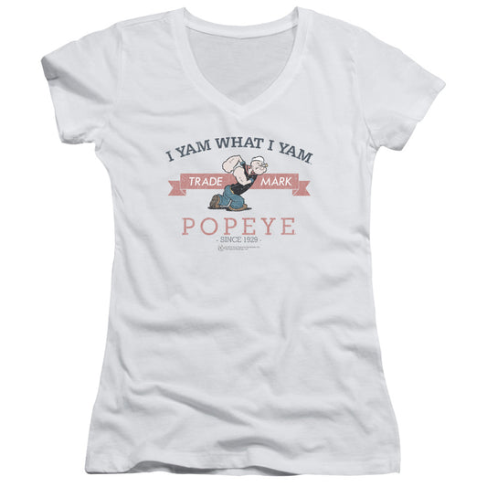 Popeye Vintage Junior Sheer Cap Sleeve V Neck Womens T Shirt White