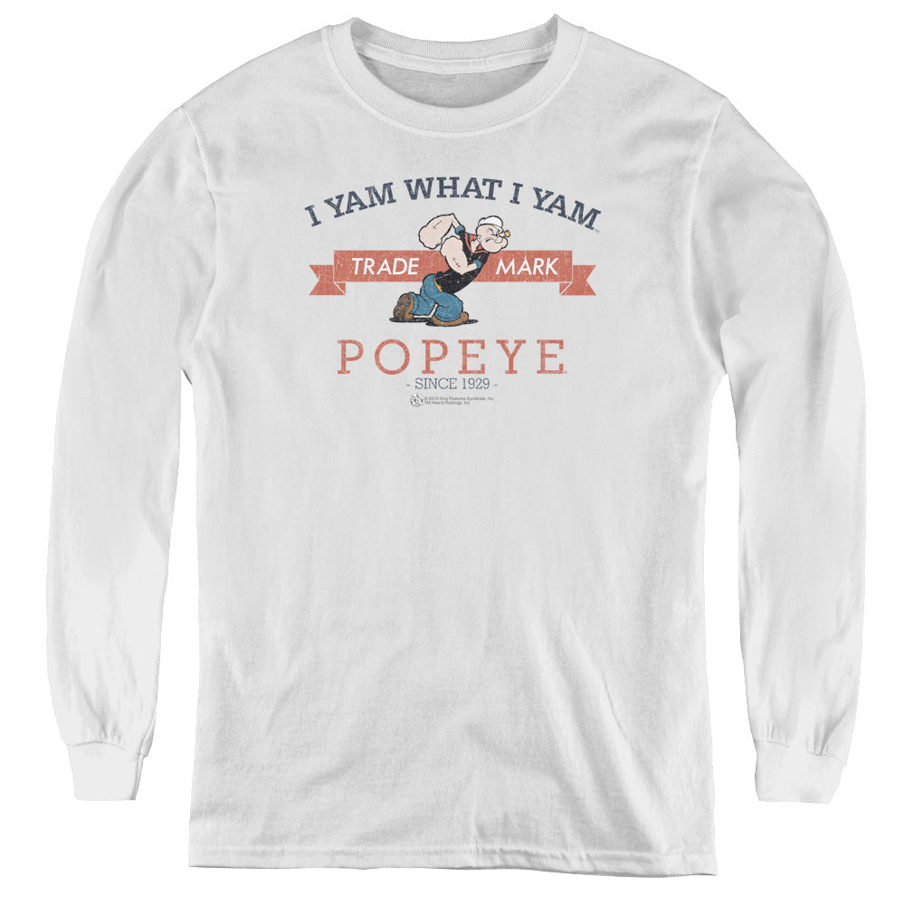 Popeye Vintage Long Sleeve Kids Youth T Shirt White