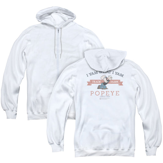 Popeye Vintage Back Print Zipper Mens Hoodie White