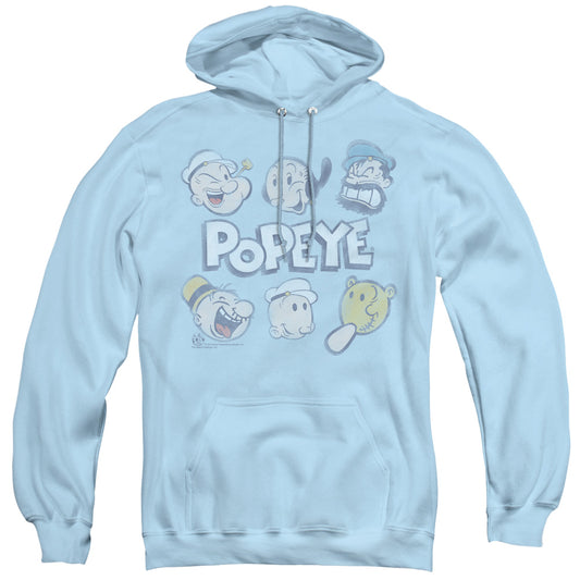 Popeye Heads Up Mens Hoodie Light Blue