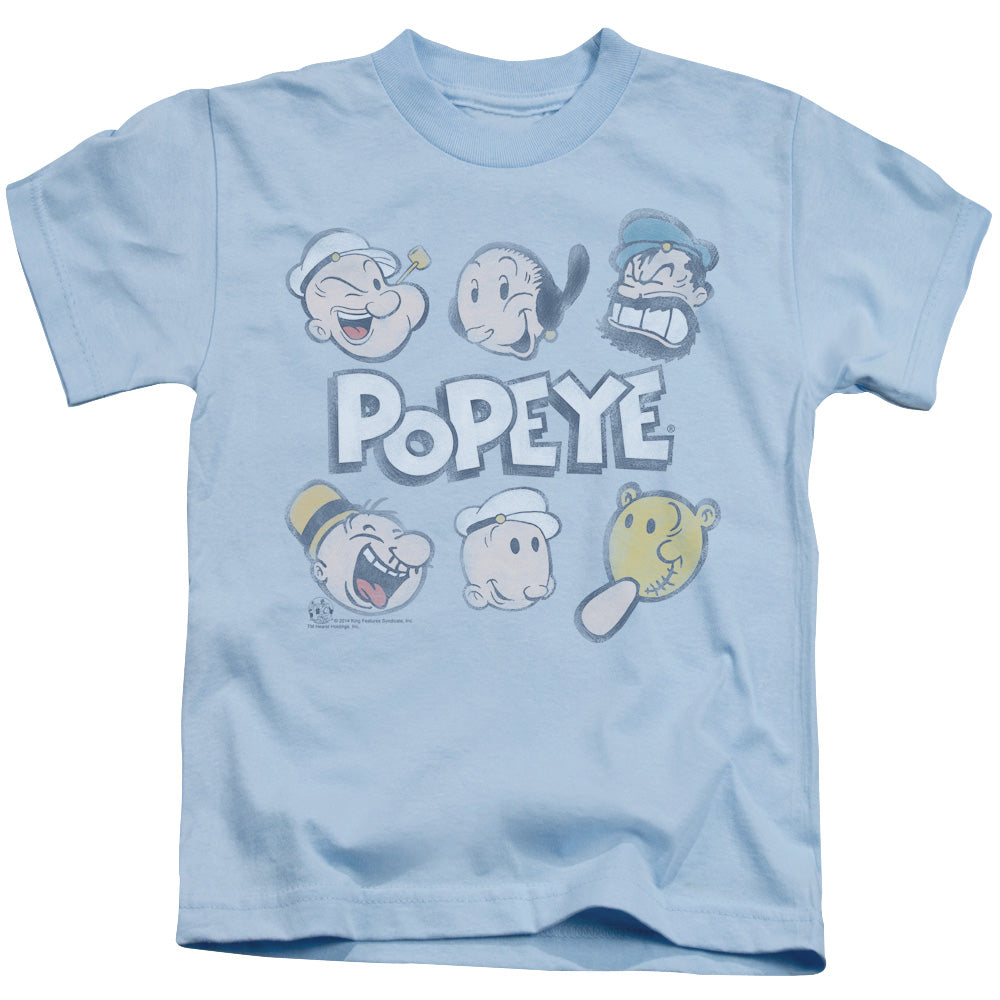 Popeye Heads Up Juvenile Kids Youth T Shirt Light Blue