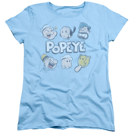 Popeye Heads Up Womens T Shirt Light Blue