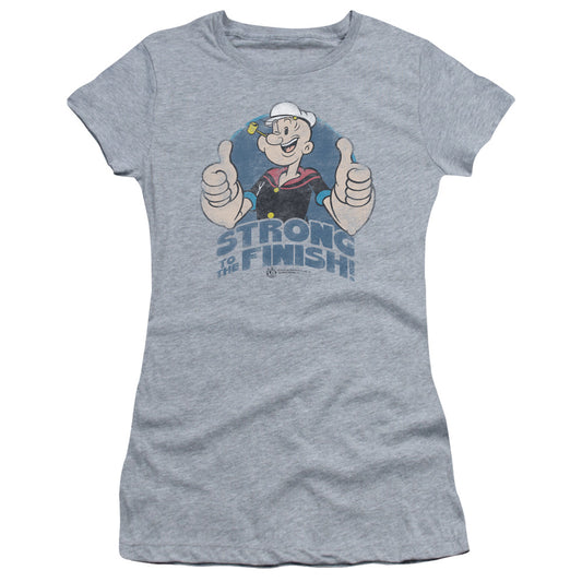 Popeye To The Finish Junior Sheer Cap Sleeve Womens T Shirt Athletic Heather