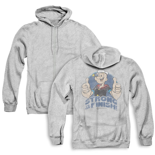 Popeye To The Finish Back Print Zipper Mens Hoodie Athletic Heather